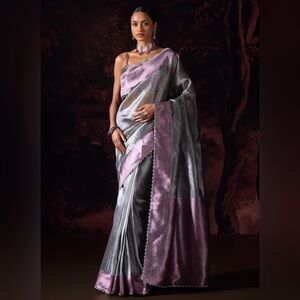 LASHKARAA Purple and Silver Tissue Saree Top size 34